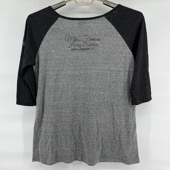 Harley Davidson Women's XL Top Gray Black 3/4 Sleeve Skull New London, CT - Picture 5 of 7